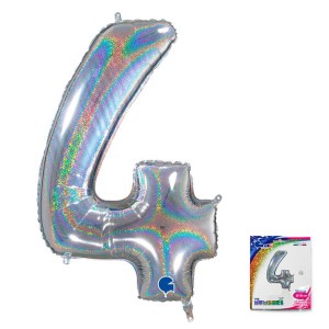 Gr (26''/65 см) Цифра &quot;4&quot; Серебро голография в упаковке, 1 шт.