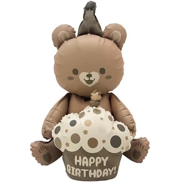 Fa 3D (23"/58 см) Фигура, Мишка с капкейком, Бежевый, Сатин, 1 шт. в уп.