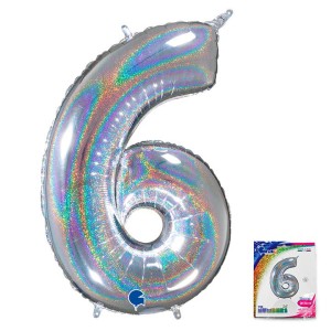 Gr (26''/65 см) Цифра &quot;6&quot; Серебро голография в упаковке, 1 шт.