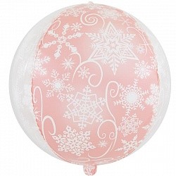 Fa (22&quot;/56 см) Сфера 3D, Снежинки, Розовый/Прозрачный, 1 шт.