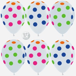 Sp (12''/30 см) /Горошек, Белый, пастель, 5 ст многоцвет флюор, 50 шт.