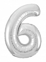 Ag (40''/102 см) Цифра, 6, Slim, Серебро, в упаковке 1 шт.