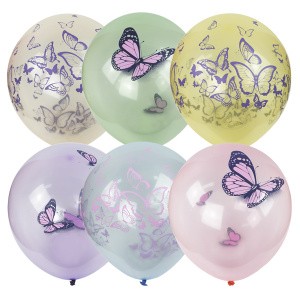 M (12&quot;/30см)  Кристалл Bubble ассорти рис Бабочки 25шт