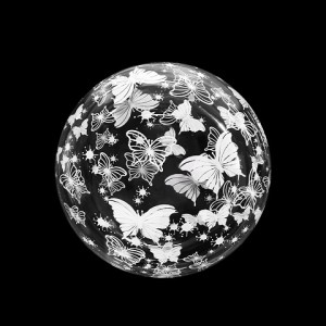 Fa (18&quot;/46 см) Сфера 3D, Deco Bubble, Белые бабочки, Кристалл, 1 шт. в упак.