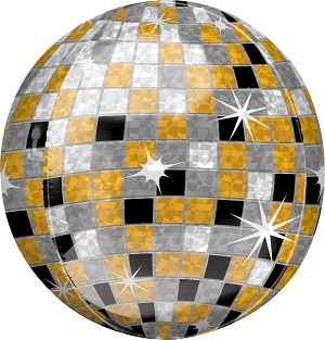 Fa (22&quot;/56 см) Сфера 3D, Сверкающее диско, Черный/Золото, Голография, 1 шт.