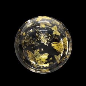 Fa (18&quot;/46 см) Сфера 3D, Deco Bubble, Золотые бабочки, Прозрачный, 1 шт. в упак.