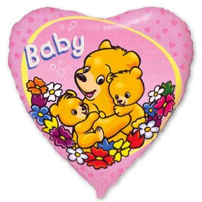Fm (18"/45см) /Сердце, Baby Мишки на розовом, 1 шт.