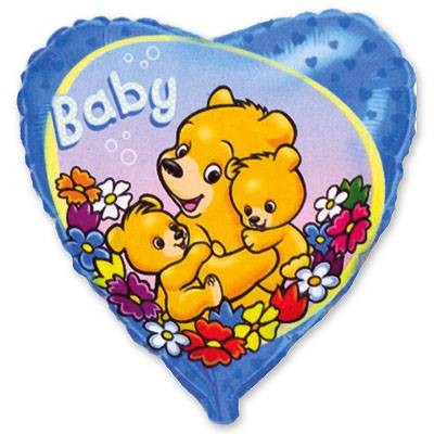 Fm (18"/45см) /Сердце, Baby Мишки на голубом, 1 шт.
