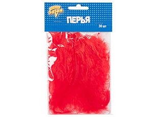 Вз Перья декоративные красные, 10 см, 30 шт/G