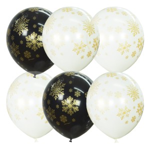 М (12''/30 см) BLACK/WHITE/TRANSPARENT (шелк) 5 ст. рис Снежинки золотые, 25 шт.