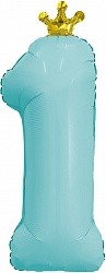 Ag (32&quot;/81 см) Цифра, 1 Золотая корона, Аквамарин, 1 шт. в упак.