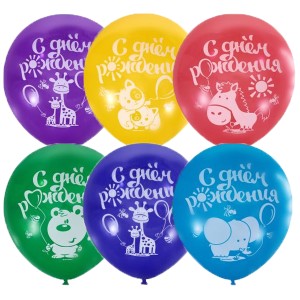 М (12&quot;/30 см) Пастель+Декоратор (шелк) 1 ст. рис С Днем Рождения, 50 шт.