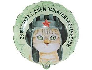 Вз (18&quot;/46 см) Круг, РУС 23 ФЕВРАЛЯ Кот в шлемофоне, 1 шт.