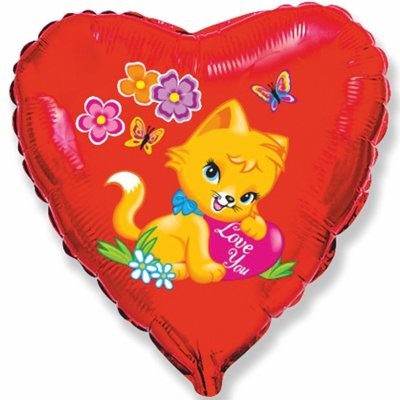 Fm (18"/45см) /Сердце, ILY Котенок рыжий, 1 шт.