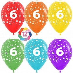 Sp (12''/30 см) Цифра 6 (звезды), Ассорти, пастель, 5 ст, 12 шт.