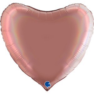 Gr (36''/91 см) Сердце, Розовое Золото, Голография, 1 шт. в уп.