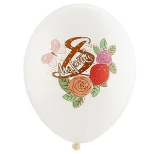 Bb (14''/35 см) Шар с рисунком 8 Марта Розы 5цв (25 шт.)