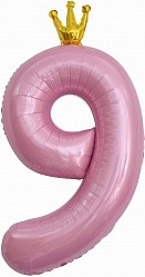Fa (40&quot;/102 см) Цифра, 9 Золотая корона, Розовый, 1 шт. в упак.
