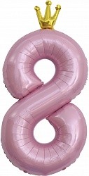 Fa (40&quot;/102 см) Цифра, 8 Золотая корона, Розовый, 1 шт. в упак.