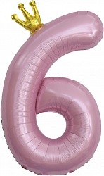 Fa (40&quot;/102 см) Цифра, 6 Золотая корона, Розовый, 1 шт. в упак.