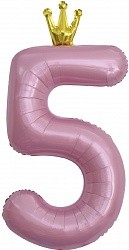 Fa (40&quot;/102 см) Цифра, 5 Золотая корона, Розовый, 1 шт. в упак.