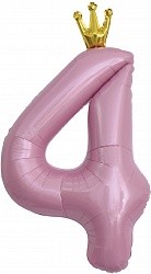 Fa (40&quot;/102 см) Цифра, 4 Золотая корона, Розовый, 1 шт. в упак.
