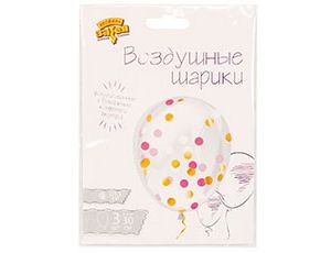 Набор шаров (12''/30 см) конф круги бел/роз/зол 3шт/Е