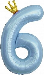 Fa (40&quot;/102 см) Цифра, 6 Золотая корона, Голубой, 1 шт. в упак.