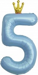 Fa (40&quot;/102 см) Цифра, 5 Золотая корона, Голубой, 1 шт. в упак.
