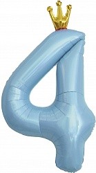 Fa (40&quot;/102 см) Цифра, 4 Золотая корона, Голубой, 1 шт. в упак.