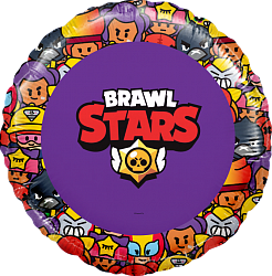 Ag (18&quot;/46 см) Круг, Brawl Stars, Команда бойцов, дизайн №1, Фиолетовый, 1 шт. в упак.