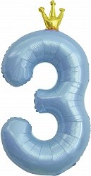Fa (40&quot;/102 см) Цифра, 3 Золотая корона, Голубой, 1 шт. в упак.