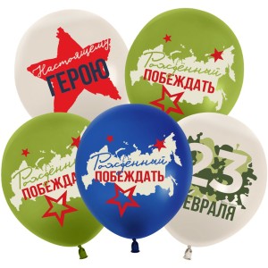 512 (12''/30 см) 23 Февраля, Настоящему Герою, Ассорти, пастель, 2 ст, 25 шт.