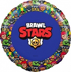 Ag (18&quot;/46 см) Круг, Brawl Stars, Звездные бойцы, дизайн №3, Синий, 1 шт. в упак.