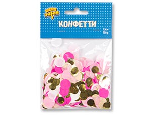 Конфетти Круги тишью, фольга Розовые/Золото, 1,5 см, 10 гр.