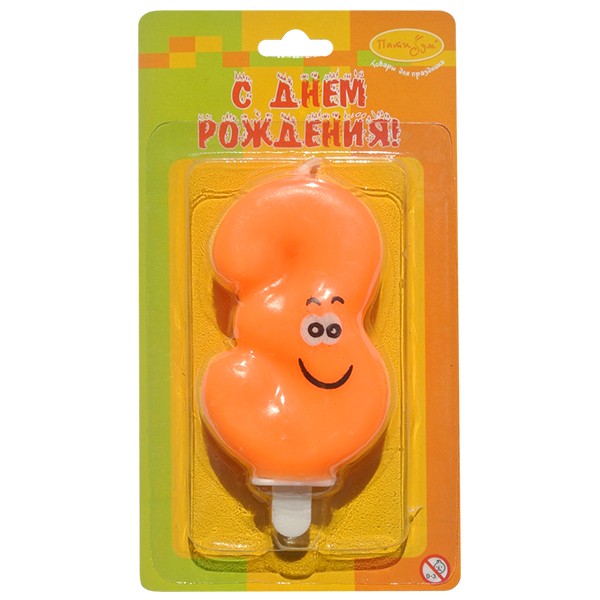 MC Свеча Цифра 3 Улыбка цветная 6,5см