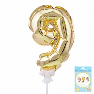 Вх (7&quot;/17,5 см) Цифра-топпер 9 Золото, трубочка/держатель, 1 шт.