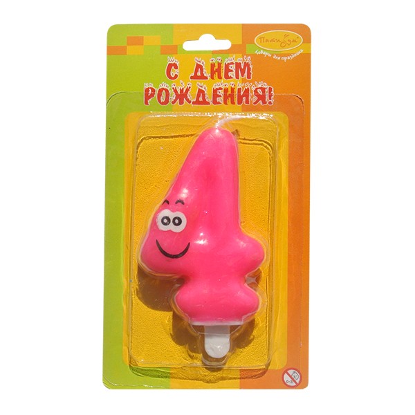 MC Свеча Цифра 4 Улыбка цветная 6,5см