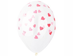 Bb (14''/35 см) Шелкография кристалл Сердца розовые, 25 шт.