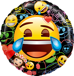 Fa (18''/45см) /Круг, Смайл, Emoji, Черный, в упаковке 1 шт.