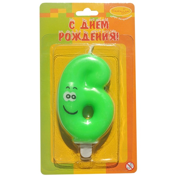 MC Свеча Цифра 6 Улыбка цветная 6,5см