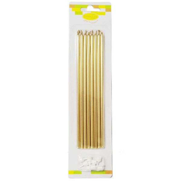 MС Свечи Gold 18 см с держателями, 8 шт.