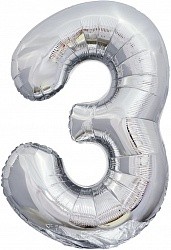 Fa (34&quot;/86 см) Цифра, 3, ЭКО, Серебро, в упаковке 1 шт.