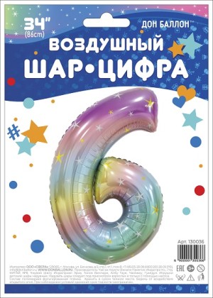 Fa (34&quot;/86 см) Цифра, 6 Радужные искры, 1 шт. в упак.