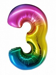Fa (34''/86 см) Цифра, 3, Радужный, Градиент, в упаковке 1 шт.
