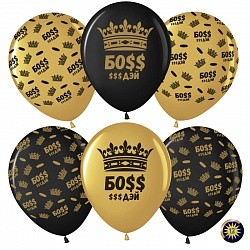 Вв (12&quot;/30 см) Босс $$$ Дэй (корона), Золото (818)/Черный (299), металлик, 5 ст, 50 шт.