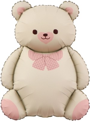 Fa (35''/89 см) Фигура, Мишка с бантом, Бежевый/Розовый, Сатин, 1 шт.