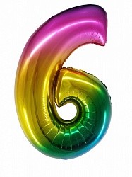 Fa (34''/86 см) Цифра, 6, Радужный, Градиент, в упаковке 1 шт.