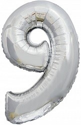 Fa (34&quot;/86 см) Цифра, 9, ЭКО, Серебро, в упаковке 1 шт.